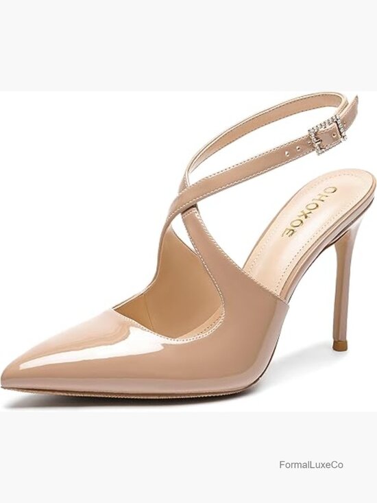 Shoes - Closed Toe Stiletto Pumps Cross Strap Slingback Heels Dressy Wedding